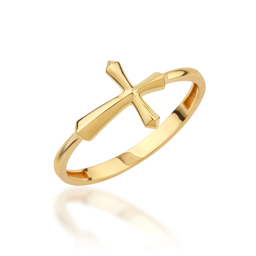 14K Solid Gold Cross Ring Y332