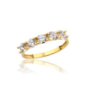 14K Solid Gold U Shaped Five Stone Ring Y377