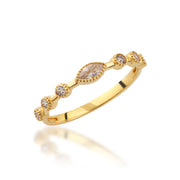 14K Solid Gold Dainty Marquise Stone Ring Y383